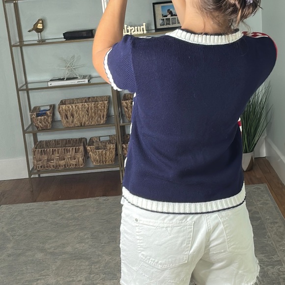 Vintage 4th of July short sleeve button up American Flag sweater size small - Picture 3 of 11